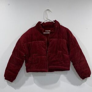 LA Hearts Cropped Red Corduroy Puffer Jacket